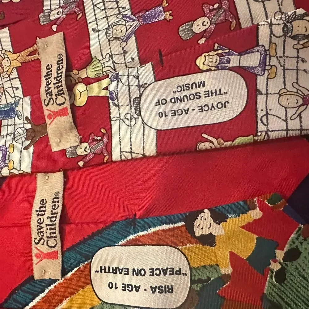 Save the Children 100% Silk, Made in USA Ties X 2. Designed by Children. READ